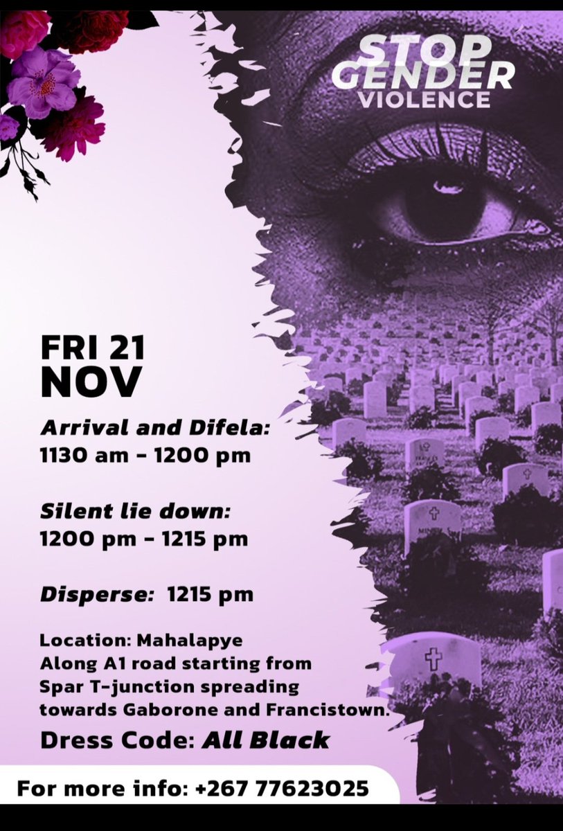 Our event this Friday in Mahalapye. Please share widely. Let's all be there in black lining the A1! #StopFemicide #StopGBVInBotswana