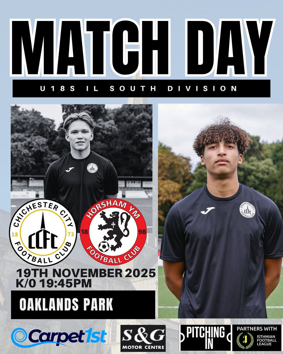 DevelopmentCCFC's tweet image. ⚫️⚪️ MATCH DAY ⚪️⚫️

Our U18S IL side welcome @horshamymfc to Oaklands Park this evening. 

🎟 £5 Adults 
🎟 £3 Concessions 
🎟 Season ticket holders and U16s FREE

#UpTheChi⚪️⚫️