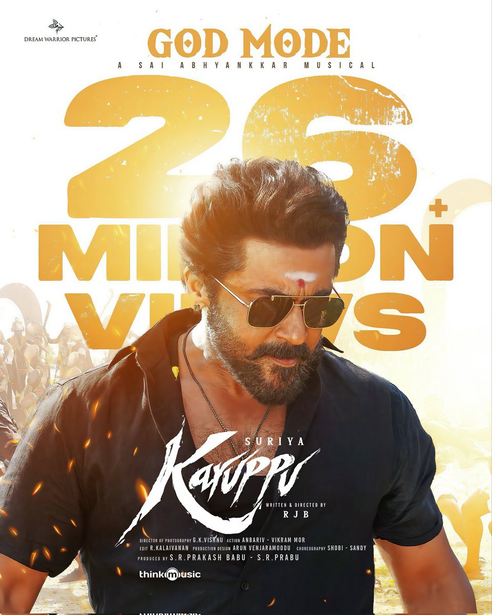 Suriyairwin's tweet image. #GodMode Hit 26+ Million Views On YouTube 🥳🔥

#Karuppu #Suriya