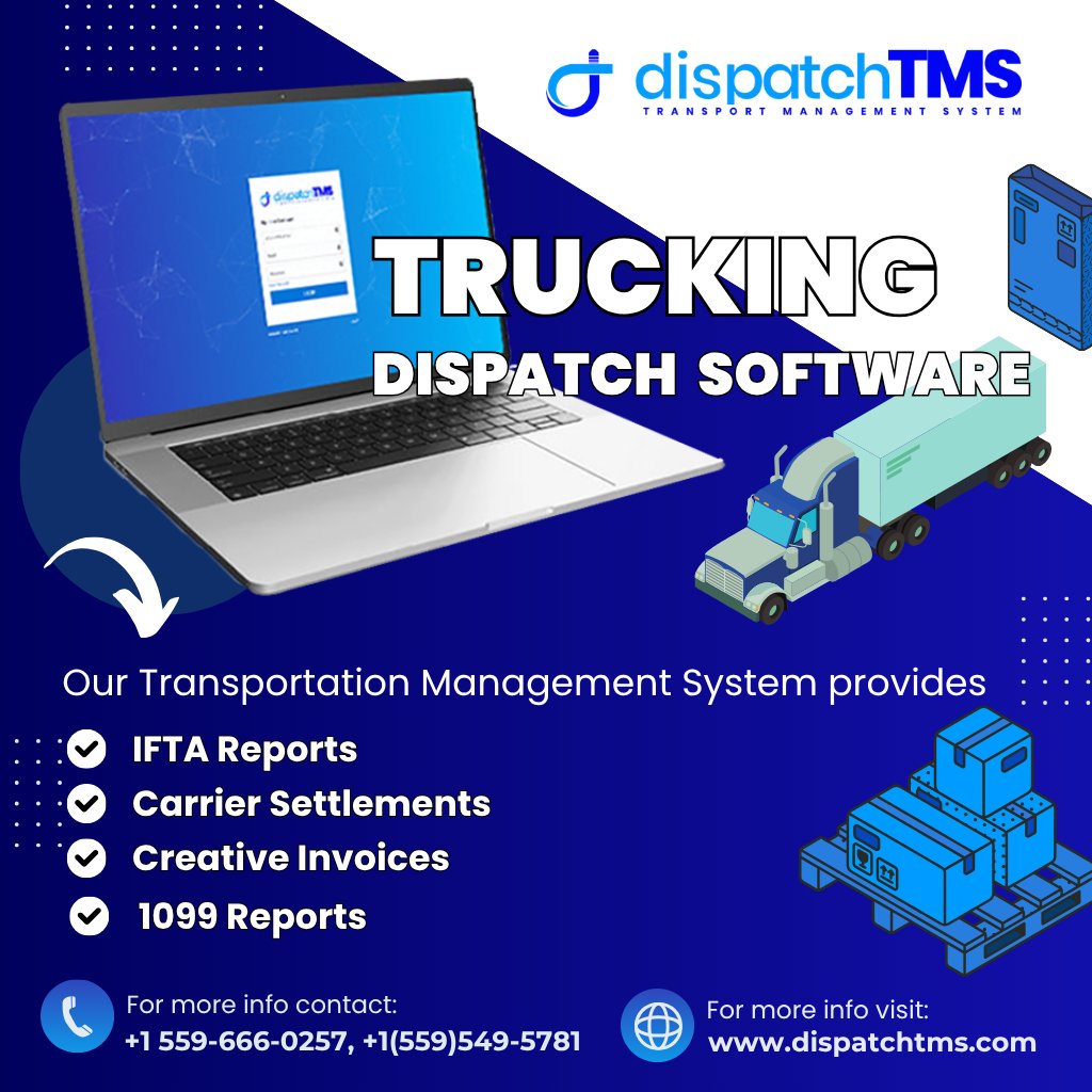 dispatchtms's tweet image. Trucking Dispatch Software
Our Transportation Management System provides IFTA Report, Carrier settlements, creative invoices and 1099 Reports
#Truck #LogisticsJobs #dispatch #SoftwareDevelopment #dispatchTMS  #carrier  #invoices