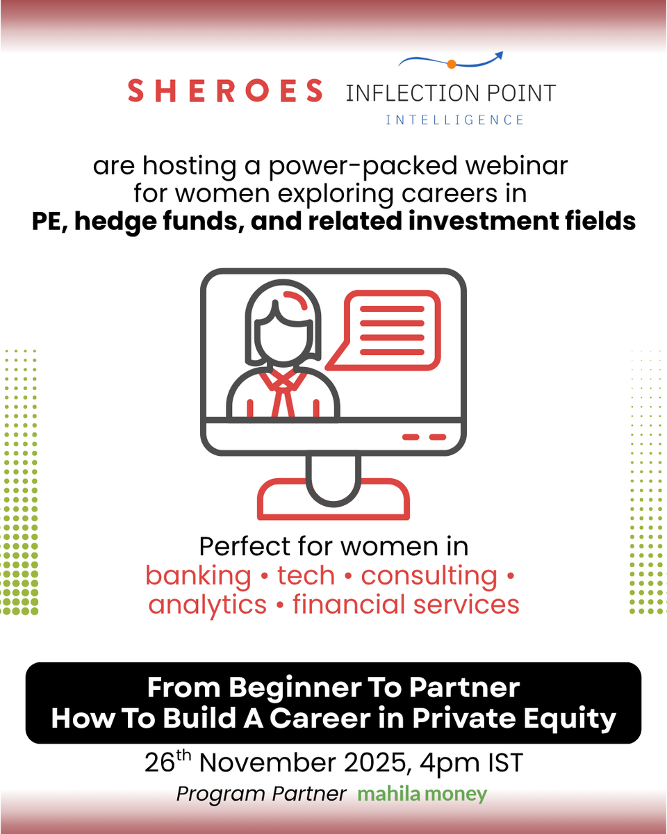 Women are still underrepresented in Private Equity — but the opportunity gap is closing.

Join the SHEROES × IPI webinar to learn how you can build a leadership path in PE.

🔗 go.sheroes.com/public/go/care…

#WomenInFinance #PrivateEquity #Leadership