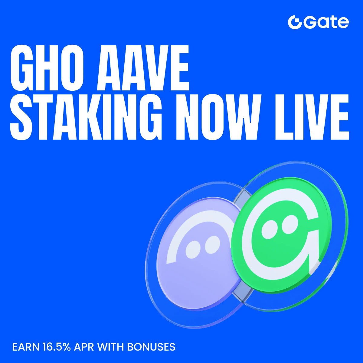 Gate_Launch's tweet image. 🔥Gate $GHO / $AAVE Staking Now Live! Start with just 1 $GHO/0.01 $AAVE

💰16.05% APR on GHO | 3% APR on AAVE

🔹 $BTC / $ETH staking at 10% APR
🔹 $GUSD new user offer: 100% APR

One-click to unlock onchain yields

More details: gate.com/announcements/…
