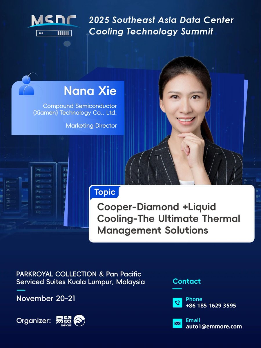 CSMH12's tweet photo. “Copper-Diamond + Liquid Cooling-The Ultimate Thermal Management Solutions”is the title of Marketing Director’s presentation at MSDC 2025, tomorrow. 
Take the opportunity to meet CSMH’s professional team, and hear CSMH last results on Copper-Diamond Thermal Management Solutions. https://t.co/W5DcaX1Y39