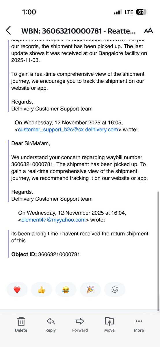 rishabbangalore's tweet photo. It’s been over 3 weeks now and the return from our customer has not been received and @delhivery team is giving the same response every time , it’s frustrating for the customer as well for us as it brings the down customer trust in us , pathetic service @help_delhivery https://t.co/ml5rAKsxR2