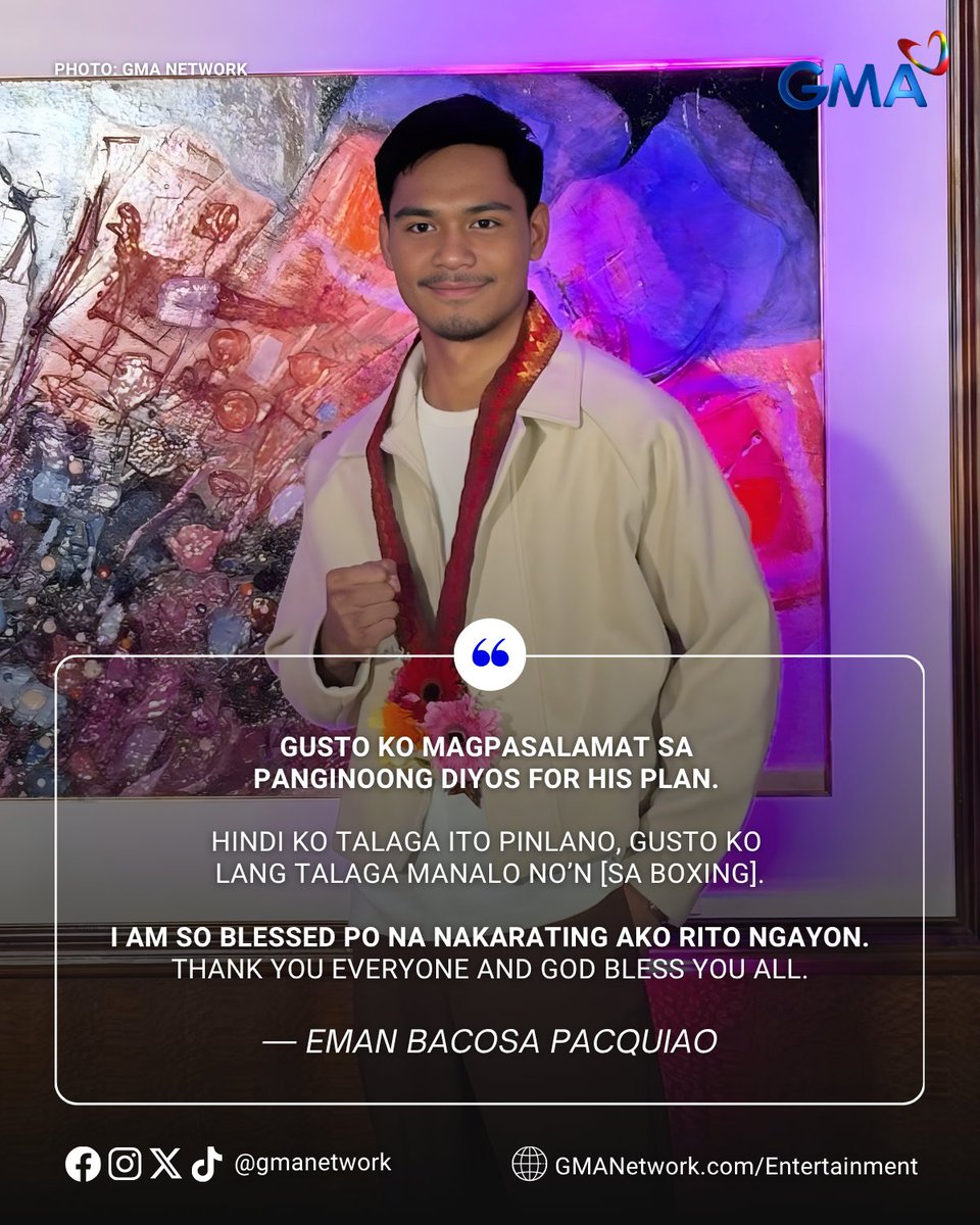 gmanetwork's tweet image. Sparkle’s newest talent, Eman Bacosa Pacquiao, is grateful to God and to everyone cheering him on as he starts this new chapter. ✨

Read more about Eman on this article: bit.ly/48inOZj

#KapusoTalks
#KapusoShowbizNews