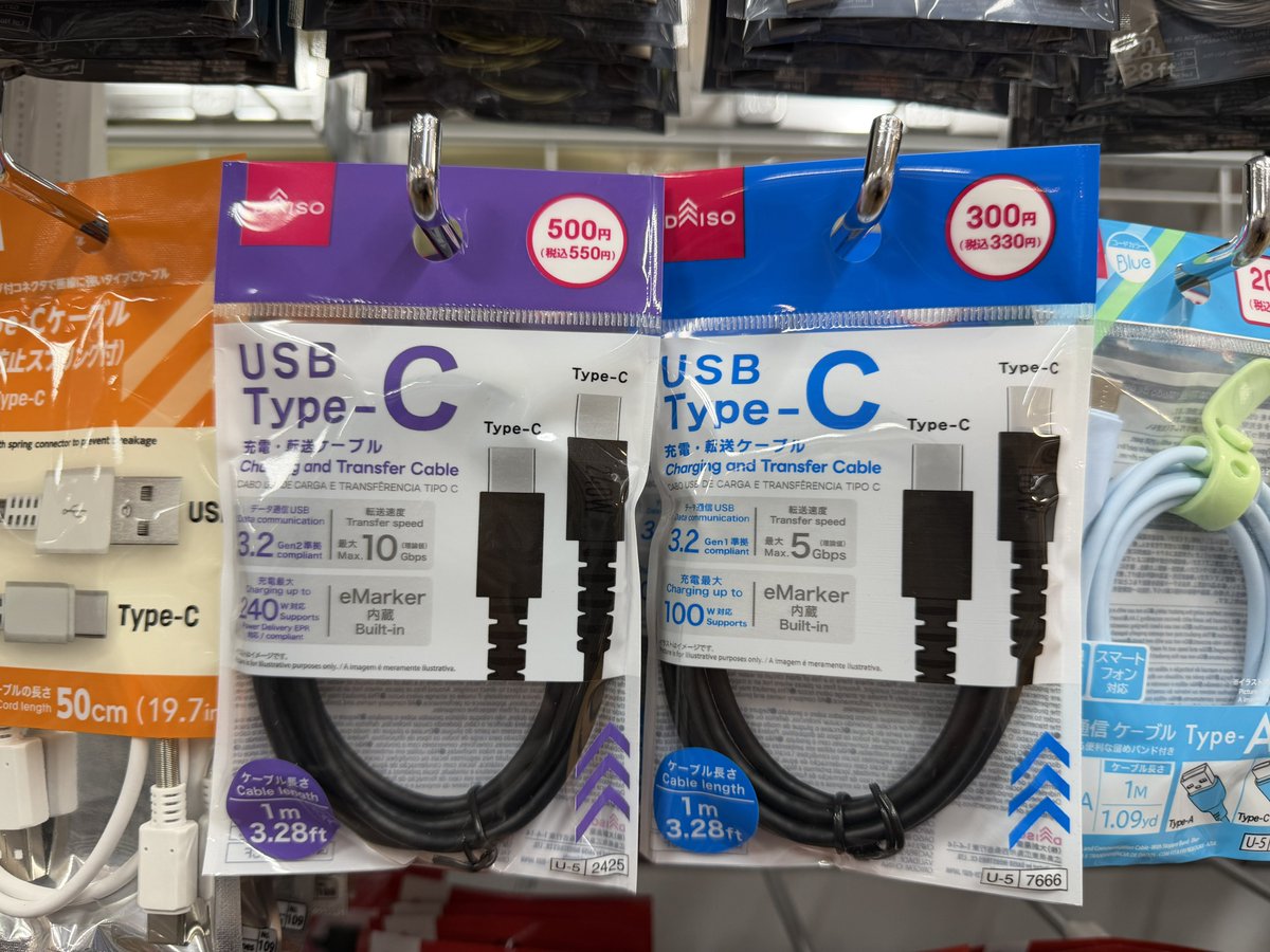 2410DPN6CC's tweet image. ダイソーのUSB-Cケーブルなにをどうしたらこの性能でこの値段に出来るんだよ
