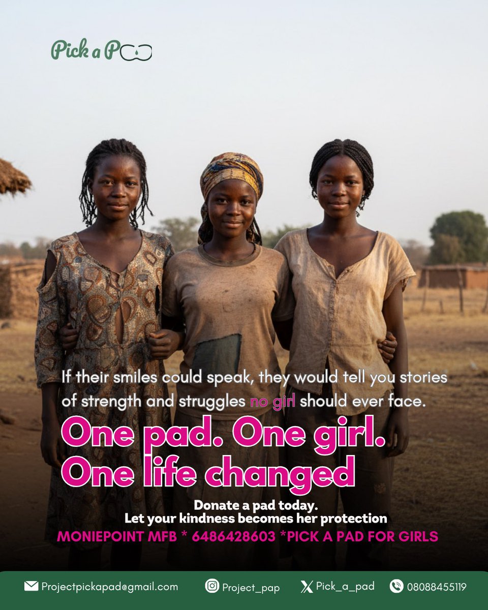 ✨ What if the only thing stopping a girl from showing up… was a pad?
For many, that’s the reality.
Your support can change it.

🩸 Pad a girl today.
Give her confidence. Give her comfort. Give her a chance.

#padagirltoday #endperiodpoverty