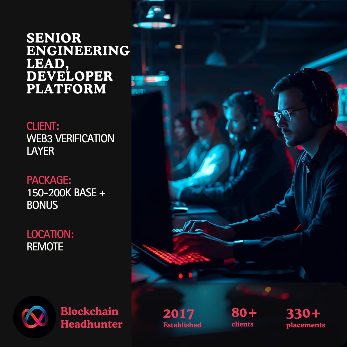blockchainhh's tweet image. 📣 Position: Senior Engineering Lead, Developer Platform - blockchainheadhunter.com/jobs/Engineeri…
💾 Client: Web3 Verification Layer
💰 Compensation: 150-200k Base + Bonus
🌍 Location: Remote