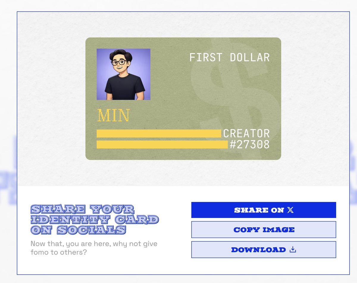 minchunni's tweet photo. I will help you @earnfirstdollar on @base

Want in?

https://t.co/nfOOl0IOPc

[Don't forget to paste your ID card image here] https://t.co/GVLktvSOkz