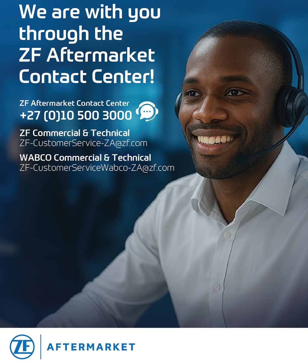 Introducing the ZF Aftermarket Customer Competence Centre in South Africa! This new initiative unites our commercial and technical support teams, providing a single point of contact for seamless assistance. 
🔗 zf.com/za
#SponsoredPost #FleetWatch #ZF