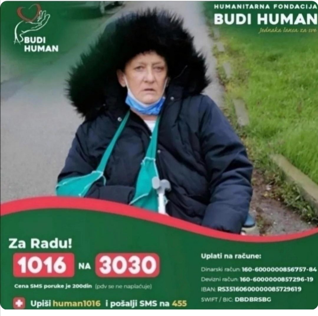 RadaSimi3's tweet image. Dobro jutro svima ma gde bili na svetu. Jedva pisem. Zamolila Bih sve da mi pomognete da nastavim lecenje. Vasa Rada.