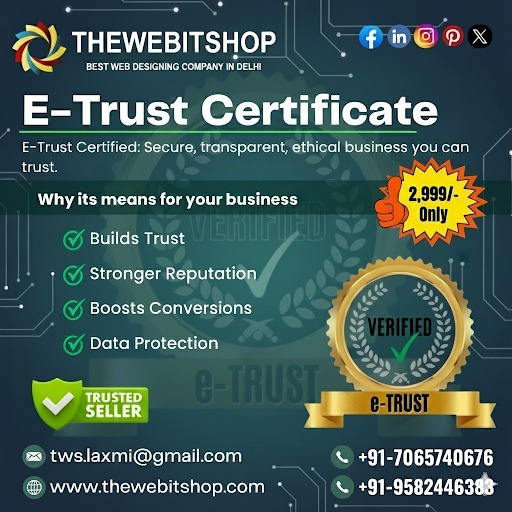 TheWebITShop's tweet image. 🔒✨ E-Trust Certificate – Now at Just ₹2,999/- Only! ✨
.
Build trust. Boost credibility. Grow your business faster.
.
📞 +91-7065740676/9582446383
📧 support@thewebitshop.com
🌐 thewebitshop.com
.
#TheWebITShop #ETrustCertificate #BusinessTrust