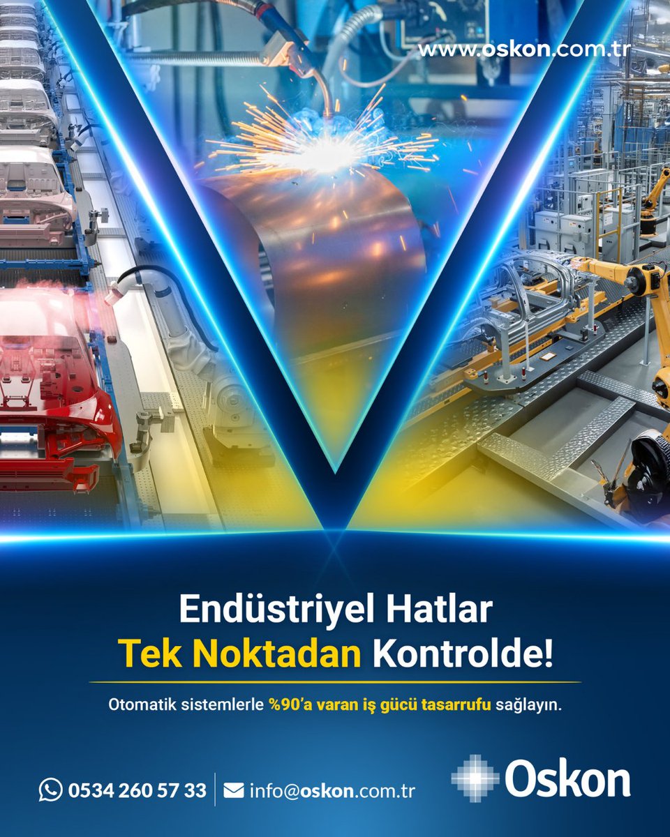 oskonautomation's tweet image. Oskon Otomasyon, kaynak, boyahane ve montaj hatlarını robotik uygulamalar ve SCADA tabanlı sistemlerle uçtan uca yönetilebilir kılar. Tüm hatlar tek HMI/SCADA arayüzünden izlenir; veri bütünlüğü, enerji tasarrufu ve proses verimliliği sağlanır.