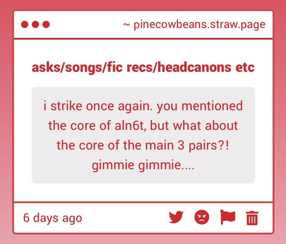 cacowbeans's tweet photo. ohh for mzsua i’d say it’s their mutually unbalanced power dynamic, they both have the power to ruin e/o and they know it but in their heads it’s only them that have this power and not the other. just generally their insane levels codependency, where they always come back to e/o. https://t.co/DSUlHyOgOn