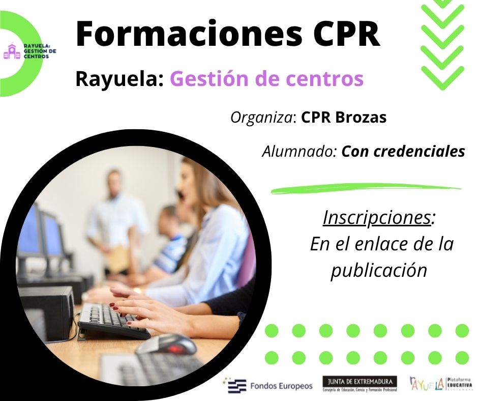 El CPR Brozas en colaboración con Plataforma Rayuela convoca el curso: "Rayuela: Gestión de centros”, en formato B-learning con sesiones meet. El período de inscripción finaliza el 20 de noviembre de 2025.
Más información en: cprbrozas.educarex.es