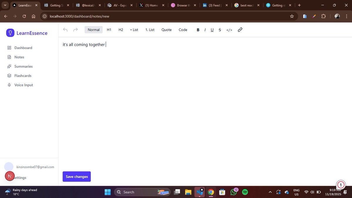 codewithkin's tweet image. So does this one

Today building:
- A note editor for LearnEssence