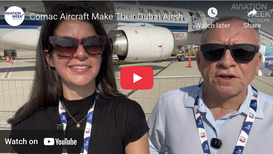 AviationWeek's tweet image. 🎥 Aviation Week editors Christine Boynton and Guy Norris discuss the #Comac aircraft present at the 2025 @DubaiAirshow in the latest video from the show.

✈️ Watch here: bit.ly/4r37dAd
 
#DubaiAirshow