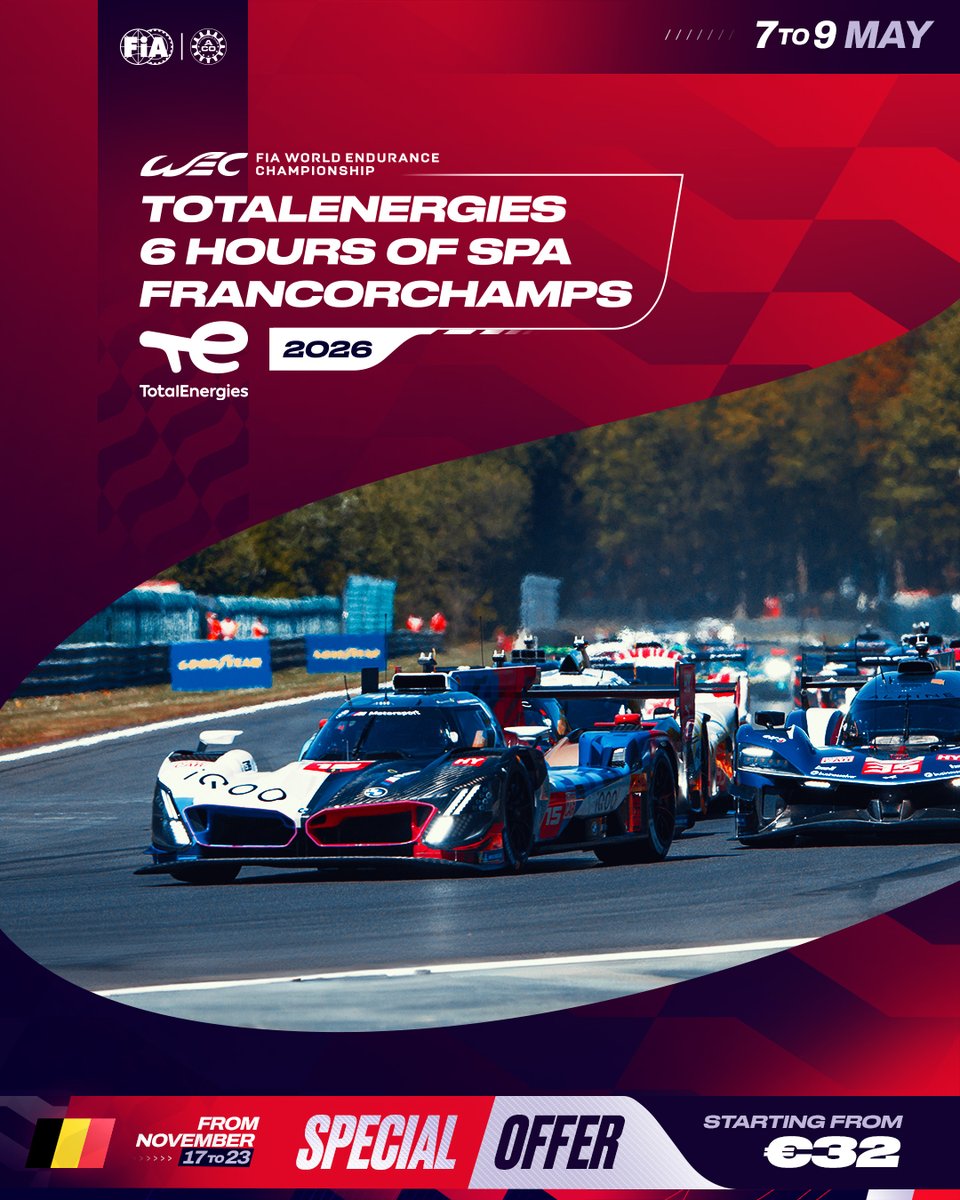 FIAWEC's tweet image. We don’t need to hype it up, you know exactly what’s in store for you at the iconic @circuitspa 🔥

Get your discounted launch week tickets for the 2026 6 Hours of Spa today here:
fiawec.com/en/page/launch…
 
#WEC #6HSpa