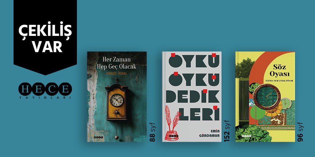 #CekilisZamanı Hece Yayınlarının yeni kitaplarından hediyemiz var!

Görseldeki üç kitaptan birer takımı üç takipçimize hediye ediyoruz. 

<a href="/Heceyayinlari/">Hece Yayınları</a> hesabını takip et ve çekiliş postunu RT’le. 26 Kasım Çarşamba saat 16.00’da çekilişi tamamlıyoruz.