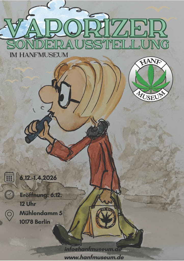Das Hanfmuseum Berlin lädt am 06.12.2025 zur Eröffnung der Vaporizer Sonderausstellung .
Der CSC High Ground Berlin e. V. wird mit Vaporizer Bar die Eröffnung der Sonderausstellung begleiten. Besucher:innen können ihren Eigenbedarf mit bekömmlicher Konsumtechnik inhalieren.