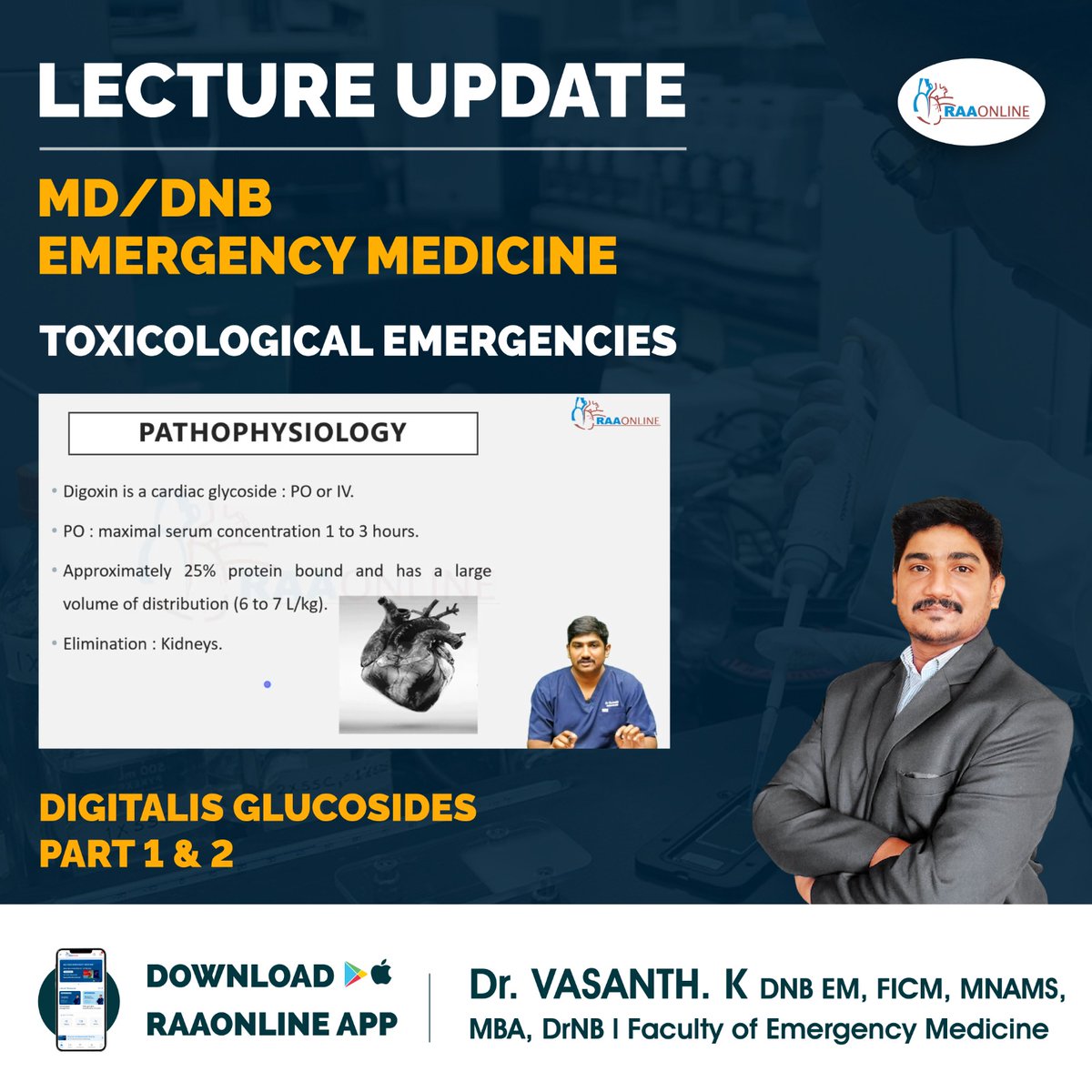 Raaonline's tweet image. Lecture Update in Emergency Medicine – Digitalis Glucosides Part 1 &amp;amp; 2 by Dr. Vasanth. K on the RAAONLINE App.
Android: play.google.com/store/apps/det…
IOS: apps.apple.com/in/app/raaonli…
For more Details Contact: +91-9994994266
#raaonline #freelecture #lectureupdate #medicianaexamlectures