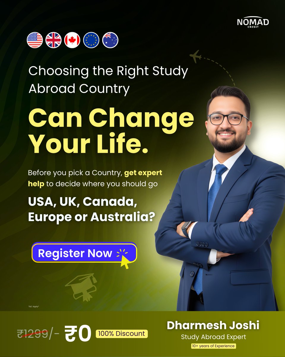 nomadcreditedu's tweet image. USA? UK? Canada? Europe? Australia?
Let an expert help you decode the best option — based on career goals, budget, scholarships, and future opportunities. 🎓✈️
And yes… it’s 100% FREE for you.
Click here: bit.ly/4fOMXwQ

#NomadCredit #StudyAbroad #ApplicationOpen