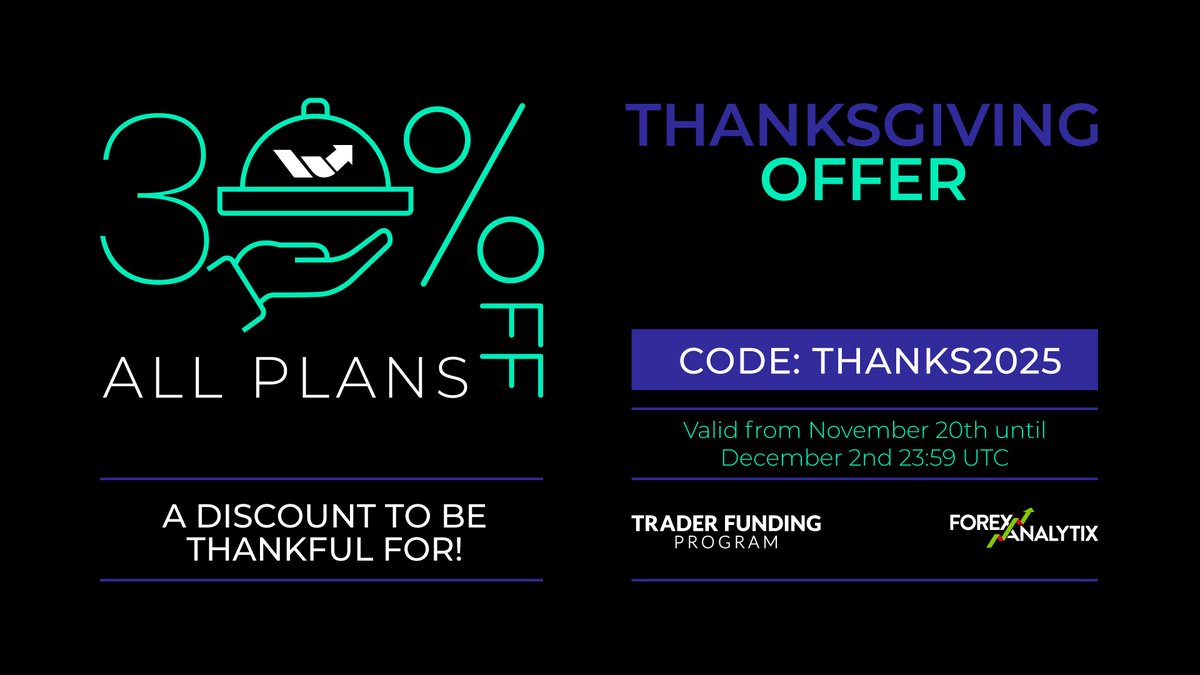 trader_funding's tweet photo. THANKSGIVING OFFER!
A discount to be thankful for!
Use code: THANKS2025
and get 30% off ALL our products.
Offer valid until December 2nd, 23:59 UTC.
Join here: https://t.co/onIZaTv5z7
#Trading #FundedTrader #TraderFundingProgram
https://t.co/r1RmbDsWJW https://t.co/SXeEQUnZee