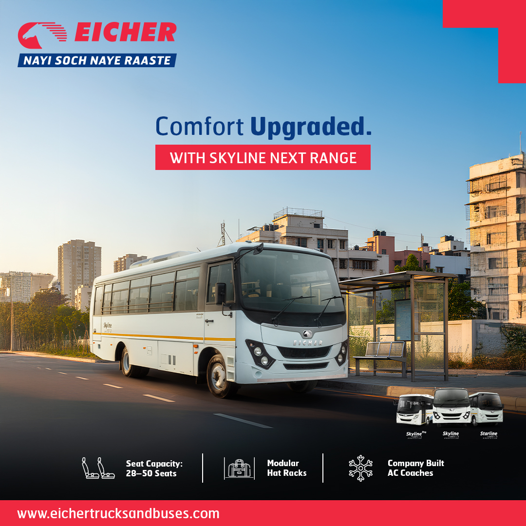 ETBIndia's tweet photo. From everyday ease to elevated commutes, the #EicherStaffBus brings #ComfortThatWorksOvertime. With thoughtful features across #StarlineNext, #SkylineNext & #SkylineProNext, there’s a perfect ride #BuiltForCommute.
#WorkforceComfort #RideWithEase #EicherComfort https://t.co/1RWQlHKAlP