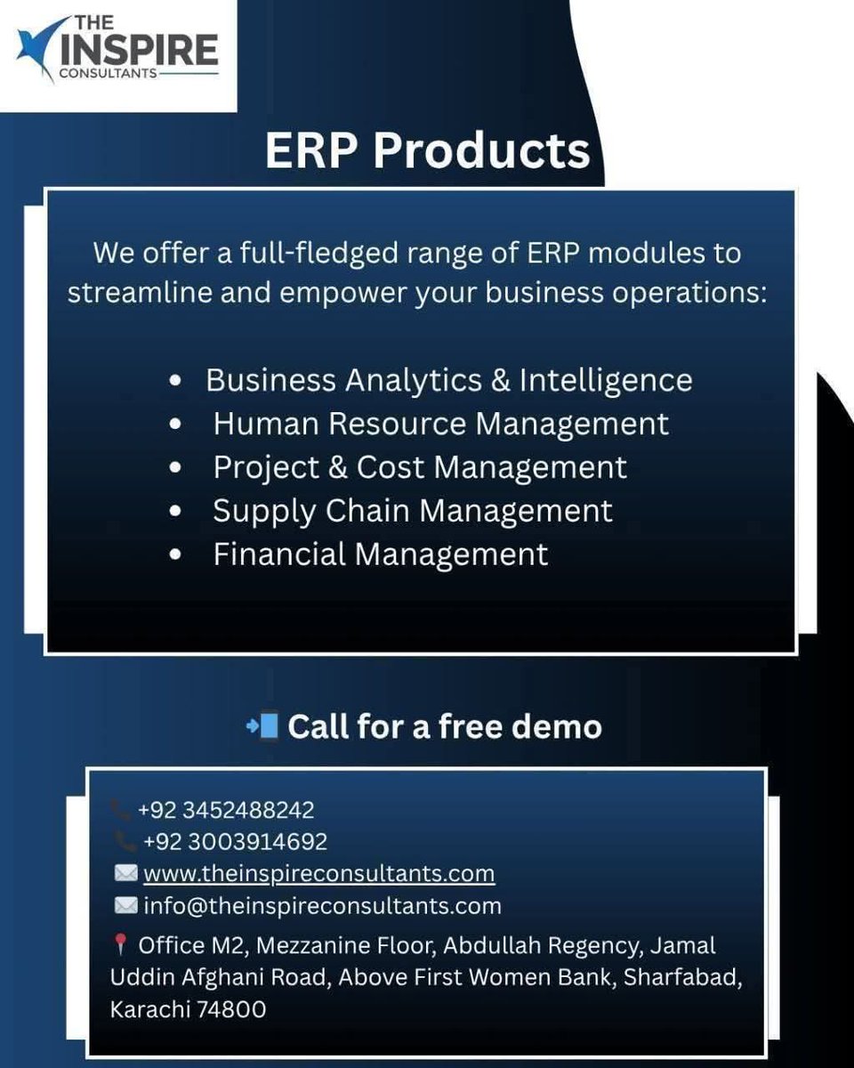 theinspireCons's tweet image. The Inspire Consultants are engaged in providing Erp products. 

#ERPSolutions #EnterpriseSoftware #ERPSystems #BusinessAutomation #CloudERP #ERPIntegration #DataManagement #ERPImplementation #BusinessSoftware #ERPConsulting #WorkflowAutomation #ERPTools
#DigitalTransformation
