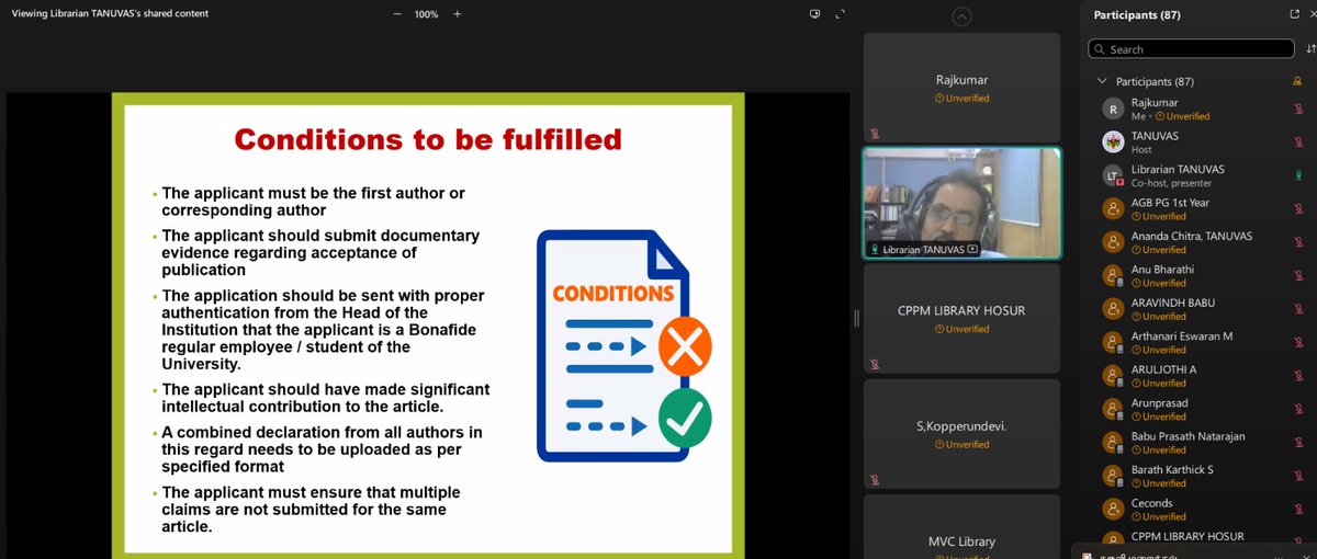 Virtual Workshop on 'One Nation, One Subscription (ONOS) &amp; Support for Article Publishing /Processing Charges' Org. by TANUVAS Library on 19.11.25. Registrar and VC i/c Dr. R. Narendra Babu inaugurated and Dr. G. Rathinasabapathy, Univ. Librarian presented the sessions.