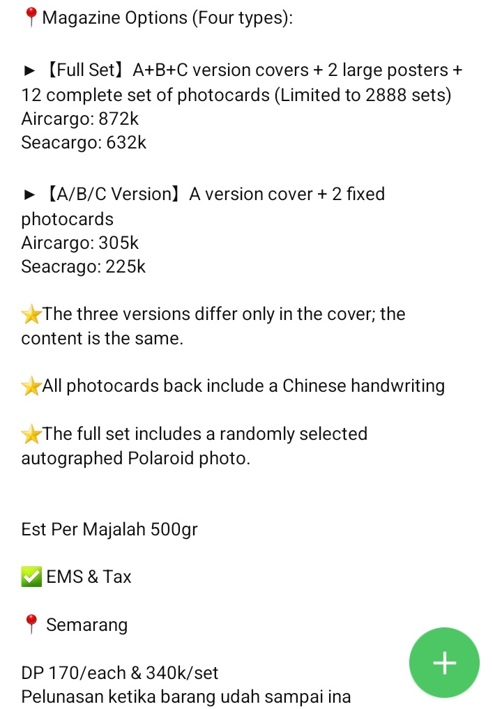 OPEN PRE-ORDER 
DONGHAE х Oat官微 📸 MAGAZINE

Est Per Majalah 500gr 
Detail on pict

✅ EMS &amp; Tax
✅ Ada grup WA &amp; Line 
✅ Sealed 
✅ CO Shopee

📍 Semarang

PAYMENTNYA 
DP 170 per majalah 
pelunasan ketika barang udah sampai ina