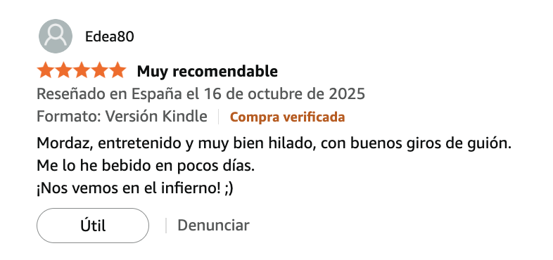 Uno de los miedos que tengo como escritor es que lector tenga la sensación de haber tirado el tiempo y el dinero con alguno de mis libros.
Imaginaos cómo me he podido sentir cuando me encuentro con reseñas como esta sobre amzn.eu/d/ivTXkBn.