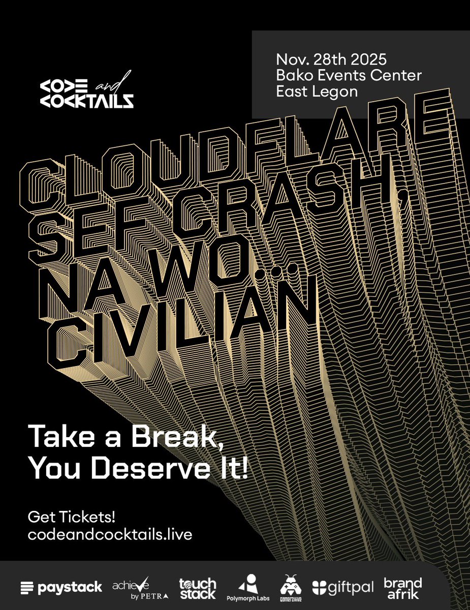 Even Cloudflare got overworked and found out what vulnerability looks like. Imagine you when burnout creeps in.

Don’t wait to find out, come and jam your stress away!
📆Nov. 28th 2025 || 6:00pm || Bako Events Center

🎫Get tickets now:
codeandcocktails.live