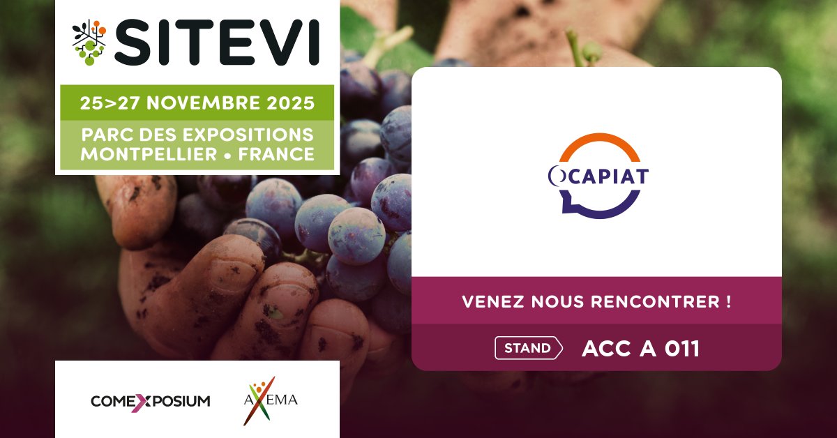 ocapiat's tweet image. 🚜 #OCAPIAT vous donne rendez-vous au #SITEVI 2025 !

Retrouvez-nous sur le stand ACC A 011 au Parc des expositions de Montpellier 🍇🌿

📅 25 au 27 novembre 2025
🕣 8h30 à 18h00
📍 Parc des expositions de #Montpellier

#Emploi #Formation #Agriculture #Alternance