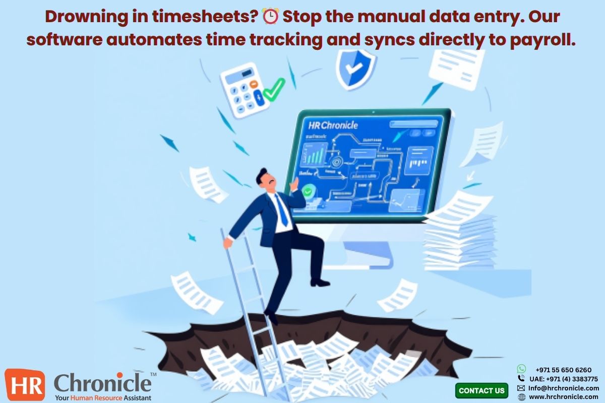 hrchronicle's tweet image. Manual timesheet errors are a silent profit killer. 💰 Eliminate them with HR Chronicle, the best hr and payroll software for automated and accurate time capture. #TimeTracking #Automation