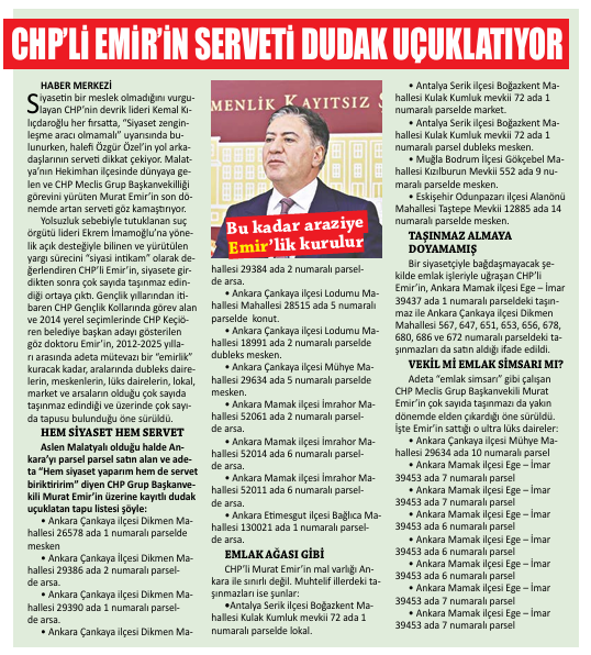 Zekeriya_Say's tweet image. Malatya&apos;nın Hekimhan ilçesinde dünyaya gelen CHP&apos;li Murat Emir...
*
Adeta &quot;Emlak Ağası&quot; gibi...
*
Üzerine kayıtlı gayrimenkullerle mütevazı bir &quot;Emirlik&quot; kurulur.
*
CHP&apos;de siyaset yapanlar neden &quot;zengin&quot; oluyor?