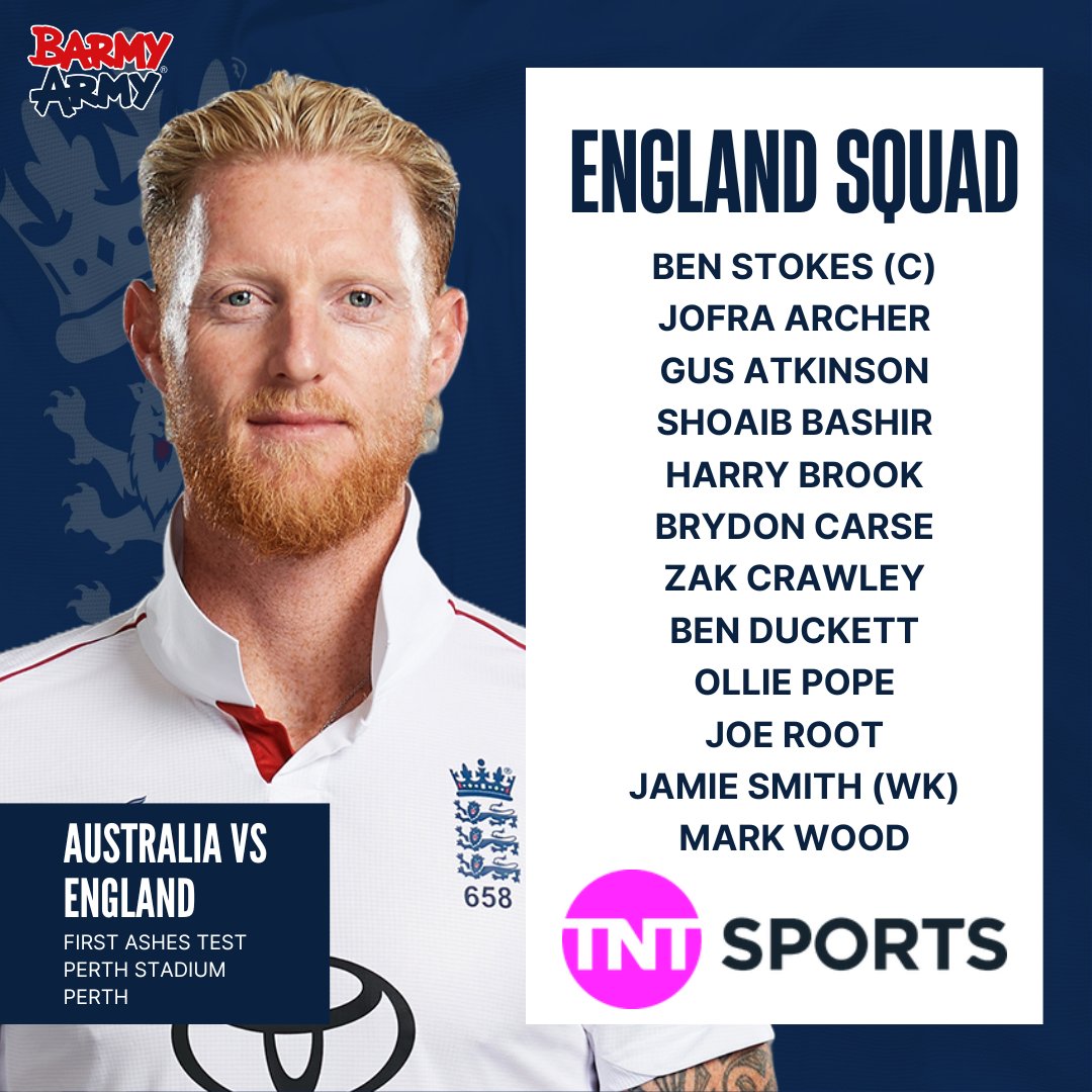 🚨 BREAKING 🚨

England have announced their 12-player squad for the first Ashes test in Perth 🏴󠁧󠁢󠁥󠁮󠁧󠁿💪

🔢 <a href="/cricketontnt/">Cricket on TNT Sports</a>