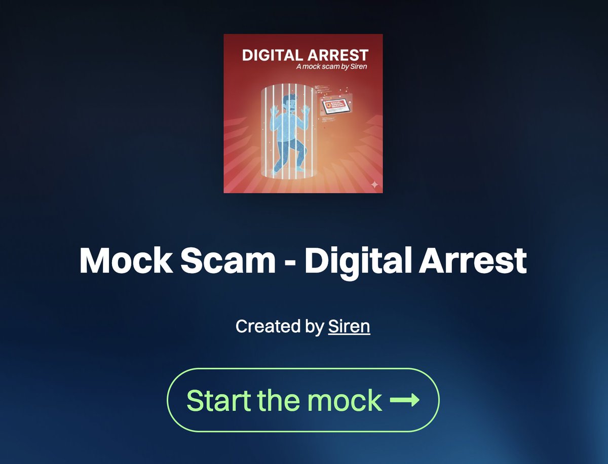 Bengaluru Police just flagged a “digital arrest” case with losses near ₹32 crore.

Scammers weaponize fear + fake authority - on the wrong day, anyone can slip.

Test your reflexes (quietly) before they do: mock.joinsiren.com

#DigitalSafety #SirenMockScam