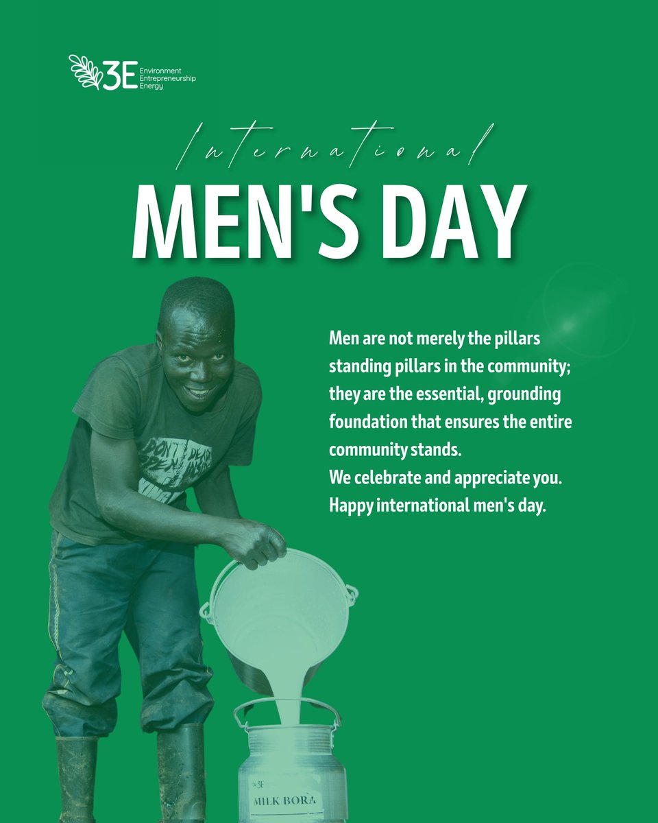Today, 3E celebrates the  men for  building a better future.
From securing food to safeguarding the environment, your dedication, as farmers, innovators and entrepreneurs ensures our communities stand strong. We salute your v
role in a resilient Africa.
#InternationalMensDay2025