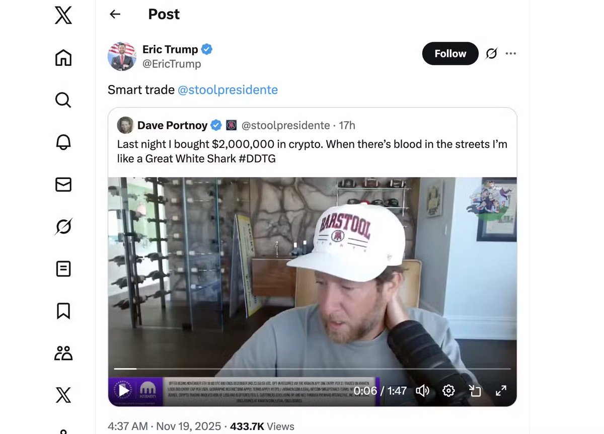 Eric Trump Says Smart Trade as Dave Portnoy Buys $1,000,000 in #XRP. #Ripple  🧵🧵🧵