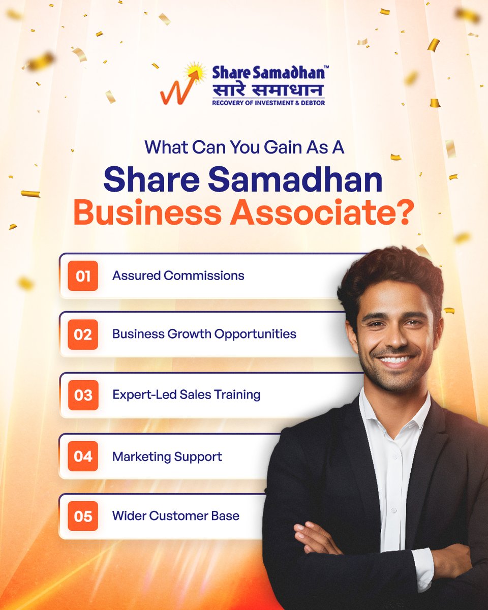 With 2,500+ Associates already experiencing the benefits, there’s no better time for you to join Share Samadhan! 

Become a Share Samadhan Business Associate 👉 sharesamadhan.com/become-busines… 

#ShareSamadhan #BusinessAssociate #FinancialRecovery #UnclaimedInvestments