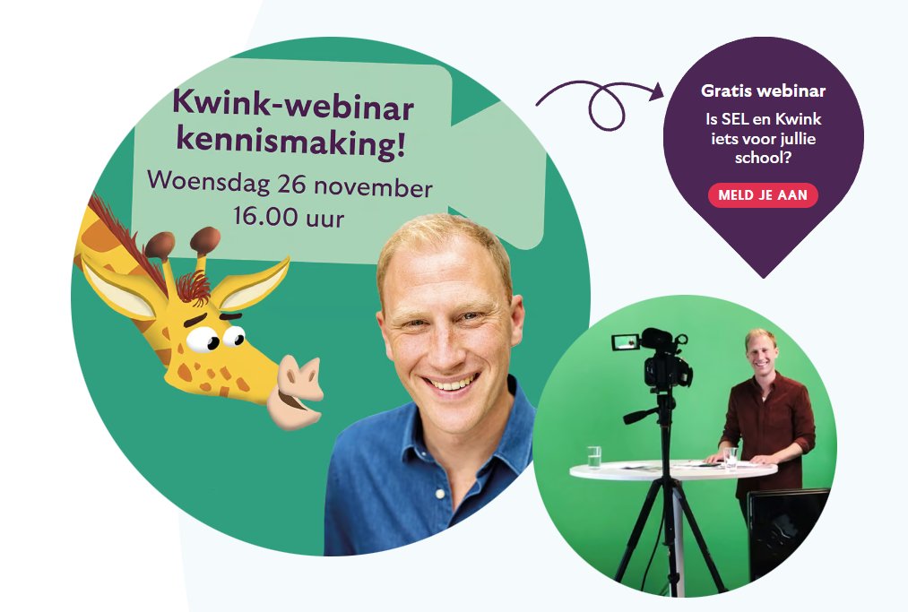 Maak tijdens dit webinar kennis met Kwink: dé online- methode voor een sociaal veilige school. tinyurl.com/5n7nhask