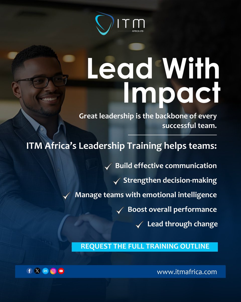 itmafricaltdrw's tweet image. Leadership isn’t a title, it’s a skillset.

ITM Africa’s training helps teams communicate better, make smarter decisions, and perform at their best.

📩 Request the full training outline. 

#LeadershipTraining #TeamDevelopment #LeadWithImpact #ITMAfrica #ProfessionalGrowth