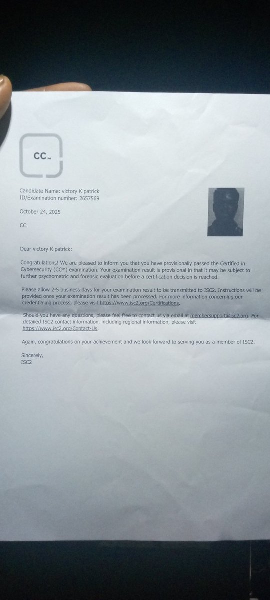 kosiobameji_v's tweet image. 🔐 Proud to Share a New Milestone!

I’m excited to announce that I’ve just earned a new cybersecurity certificate ISC2 CC (certified in CyberSecurity) 

#CyberSecurity #cyberspace #Certification