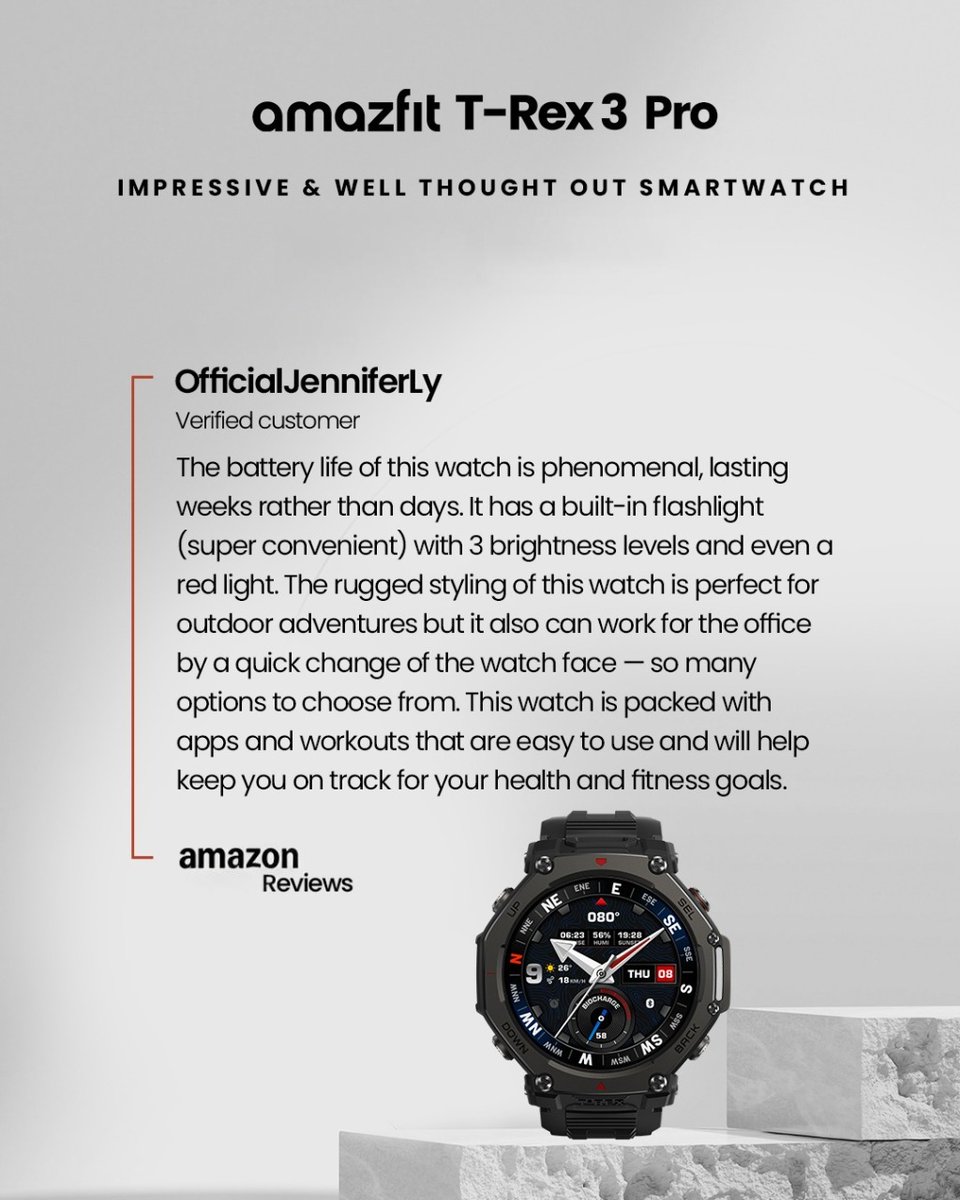 AmazfitIN's tweet image. It’s powerful when a product becomes part of someone’s lifestyle. Grateful for reviews that reflect real use, real moments, real value. The T-Rex 3 Pro was made for exactly that. What’s the first thing you’d explore on it?
#SmartwatchLife #AmazfitTRex #UserReview