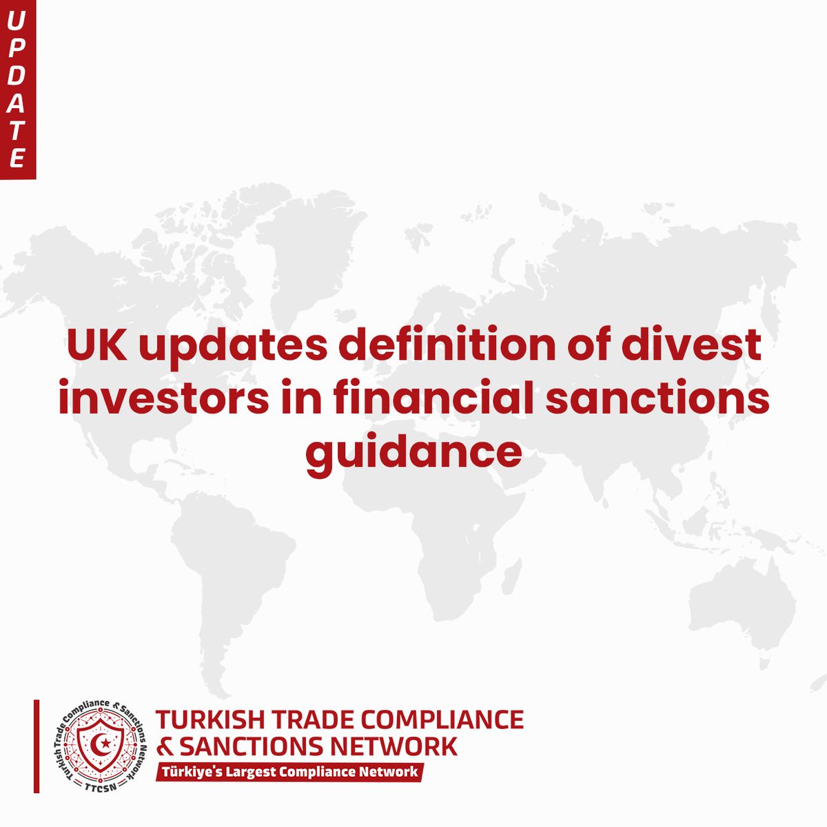 ttcsnetwork's tweet image. The United Kingdom has revised its general financial sanctions guidance to clarify how the Office of Financial Sanctions Implementation interprets and licenses transactions involving Russian divest investors. 
#TTCSN #TürkiyeTradeCompliance #ExportControl #SanctionsUpdate #USA