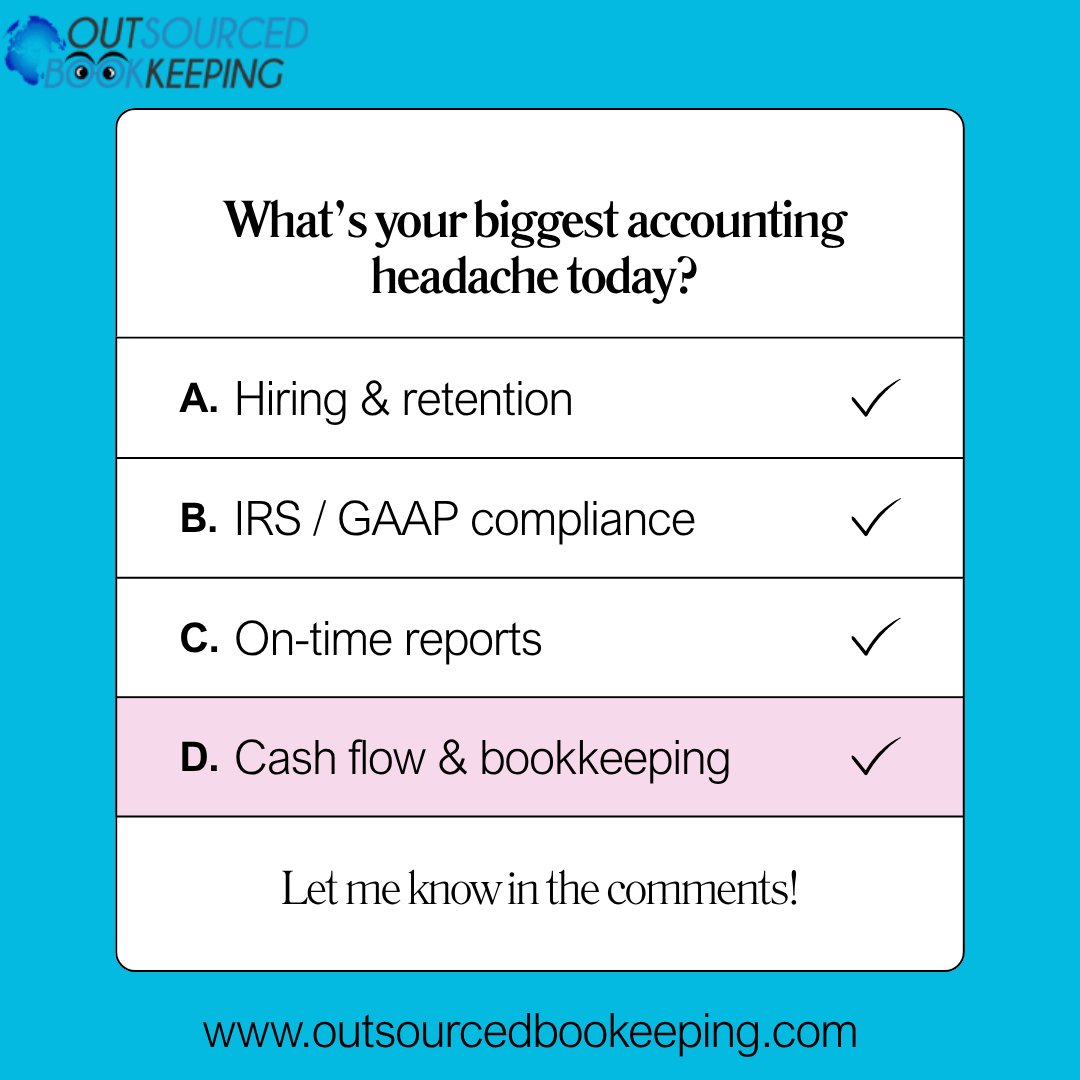 outsbookkeeping's tweet photo. Accounting shouldn’t keep you up at night.
What’s your biggest headache right now? Vote in the poll 👇 #Accounting #SmallBusiness #BusinessOwner #OutsourcedAccounting #Bookkeeping https://t.co/M1wS5io724