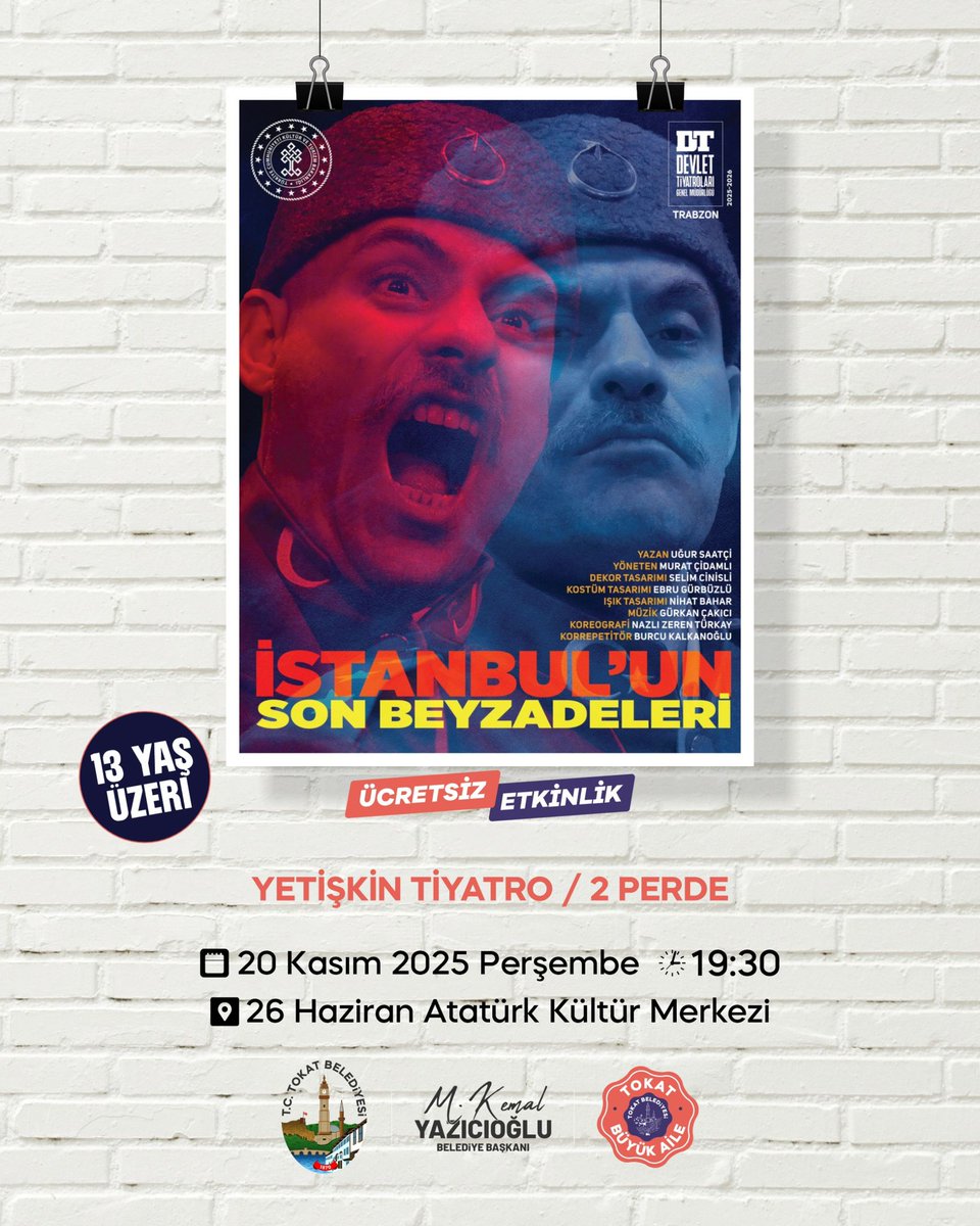 İSTANBUL'UN SON BEYZADELERİ

13 yaş ve üzeri Yetişkin Tiyatromuza tüm halkımız davetlidir.

🗓️20 Kasım Perşembe
⏰19:30
📍26 Haziran Atatürk Kültür Merkezi