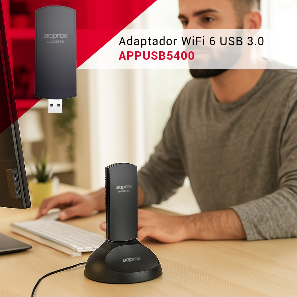 Approx_Iberia's tweet image. Velocidad y estabilidad para tu conexión.
El adaptador Wi-Fi 6/6E APPUSB5400 de Approx ofrece hasta 5400 Mbps en triple banda (2,4 GHz, 5 GHz y 6 GHz).
Descubre más en approx.es/go/app
#Approx #WiFi6E #APPUSB5400 #Tecnología #Conectividad #Velocidad #WiFi #Innovación