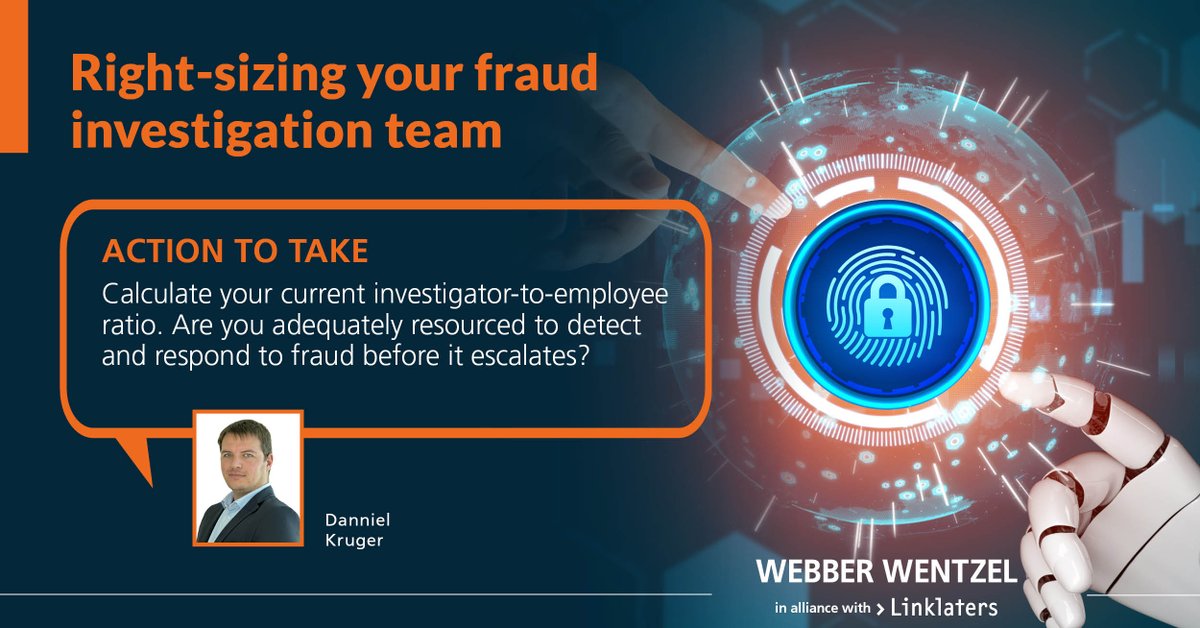 Right-sizing your fraud investigation team: Organisations typically employ three fraud investigators for every 1,000 employees they have on staff, which is the global benchmark for effective fraud prevention.

South African businesses must balance cost constraints with fraud risk
